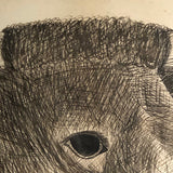 Very Large Antique Pen and Ink Bull Portrait in Period Frame