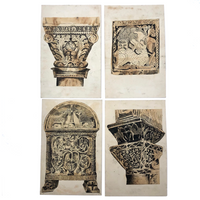Set of Four Antique Ink Drawings of Architectural Details in Ravenna and Istanbul