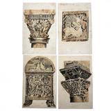 Set of Four Antique Ink Drawings of Architectural Details in Ravenna and Istanbul