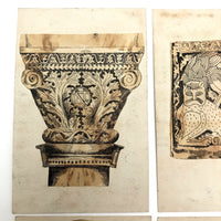 Set of Four Antique Ink Drawings of Architectural Details in Ravenna and Istanbul