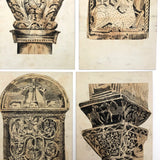 Set of Four Antique Ink Drawings of Architectural Details in Ravenna and Istanbul