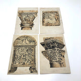 Set of Four Antique Ink Drawings of Architectural Details in Ravenna and Istanbul