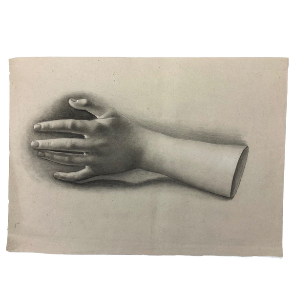 French Neoclassical c. 1810 Charcoal Study of a Hand - Two of Two