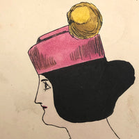 Chic Woman in Pink Hat Hand-drawn Ink with Watercolor Postcard