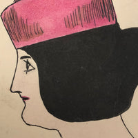 Chic Woman in Pink Hat Hand-drawn Ink with Watercolor Postcard