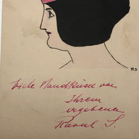 Chic Woman in Pink Hat Hand-drawn Ink with Watercolor Postcard