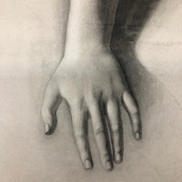 French Neoclassical c. 1810 Charcoal Study of a Hand - One of Two