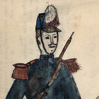 Pierre Albert Leroux Ink and Watercolor of French Officer on Horseback