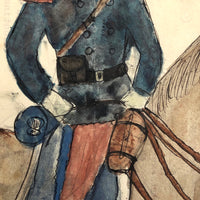 Pierre Albert Leroux Ink and Watercolor of French Officer on Horseback