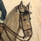 Pierre Albert Leroux Ink and Watercolor of French Officer on Horseback