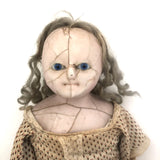 Amazing (and very intense!) Antique 22 Inch Waxed Doll with Blue Glass Eyes