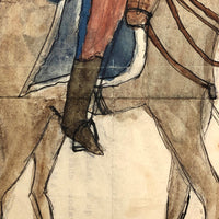 Pierre Albert Leroux Ink and Watercolor of French Officer on Horseback