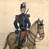 Pierre Albert Leroux Ink and Watercolor of French Officer on Horseback