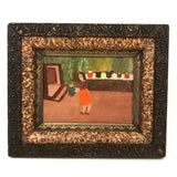 SOLD Woman in Orange Skirt with Plants, Vintage Oil on Board by Charles Rabin