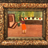 SOLD Woman in Orange Skirt with Plants, Vintage Oil on Board by Charles Rabin