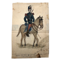 Pierre Albert Leroux Ink and Watercolor of French Officer on Horseback