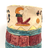 Fabulous Egyptian Themed, Kid Made Tall Coiled Vase