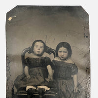 Two Displeased Looking Young Girls, Antique Tintype