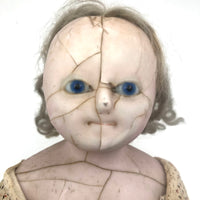 Amazing (and very intense!) Antique 22 Inch Waxed Doll with Blue Glass Eyes