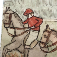 Horse Racers at Saint-Cloud, Antique French Watercolor by Pierre Albert Leroux