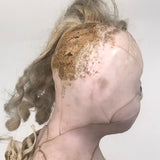 Amazing (and very intense!) Antique 22 Inch Waxed Doll with Blue Glass Eyes