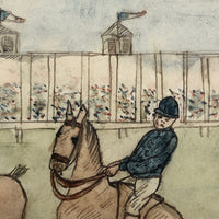 Horse Racers at Saint-Cloud, Antique French Watercolor by Pierre Albert Leroux