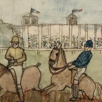 Horse Racers at Saint-Cloud, Antique French Watercolor by Pierre Albert Leroux