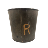 Old Sap Bucket with Great Patina and Hand-painted Orange "R"