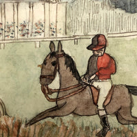 Horse Racers at Saint-Cloud, Antique French Watercolor by Pierre Albert Leroux