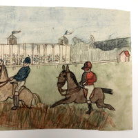 Horse Racers at Saint-Cloud, Antique French Watercolor by Pierre Albert Leroux