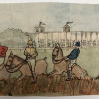 Horse Racers at Saint-Cloud, Antique French Watercolor by Pierre Albert Leroux