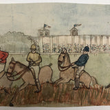 Horse Racers at Saint-Cloud, Antique French Watercolor by Pierre Albert Leroux