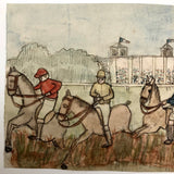 Horse Racers at Saint-Cloud, Antique French Watercolor by Pierre Albert Leroux