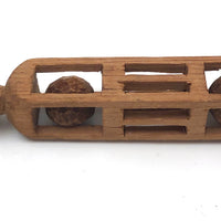 Finely Carved Architectural Whimsy with Three Balls in Cages