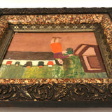 SOLD Woman in Orange Skirt with Plants, Vintage Oil on Board by Charles Rabin