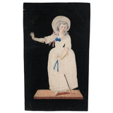 Fantastic Early 1800s Pin Prick and Watercolor Portrait of Woman with Parasol