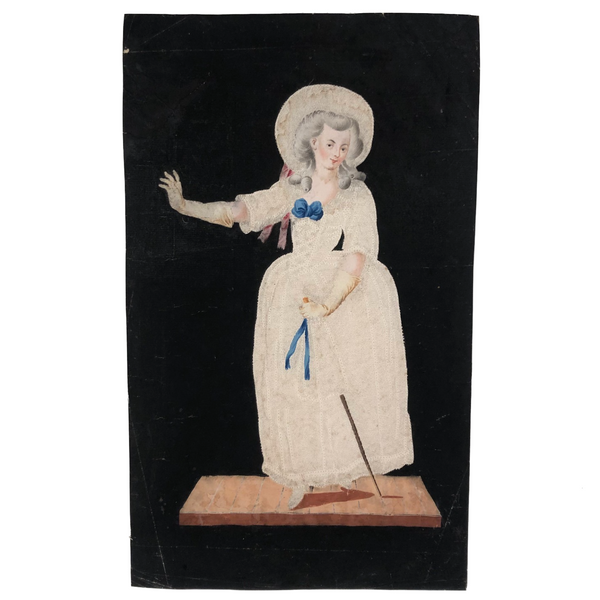 Fantastic Early 1800s Pin Prick and Watercolor Portrait of Woman with Parasol