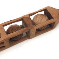 Finely Carved Architectural Whimsy with Three Balls in Cages