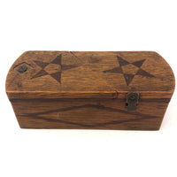 Old Folk Art Puzzle Box with Inlaid Stars and Shields