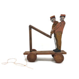 Wonderful Folk Art Workers on Railway Hand Car Pull Toy