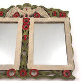 Marvelous 1931 Painted Folk Art Double Mirror with Owl