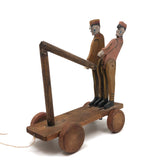 Wonderful Folk Art Workers on Railway Hand Car Pull Toy