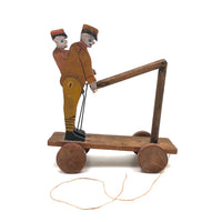 Wonderful Folk Art Workers on Railway Hand Car Pull Toy