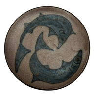 Mid-Century Scandanavian Pottery Plate with Circling Fish