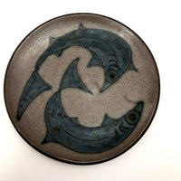 Mid-Century Scandanavian Pottery Plate with Circling Fish