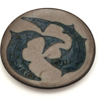 Mid-Century Scandanavian Pottery Plate with Circling Fish