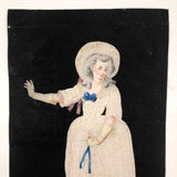 Fantastic Early 1800s Pin Prick and Watercolor Portrait of Woman with Parasol