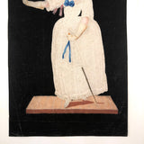 Fantastic Early 1800s Pin Prick and Watercolor Portrait of Woman with Parasol