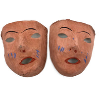Hand-painted German Paper Masks, Peach with Blue Stripes-- Sold Individually