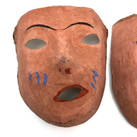 Hand-painted German Paper Masks, Peach with Blue Stripes-- Sold Individually